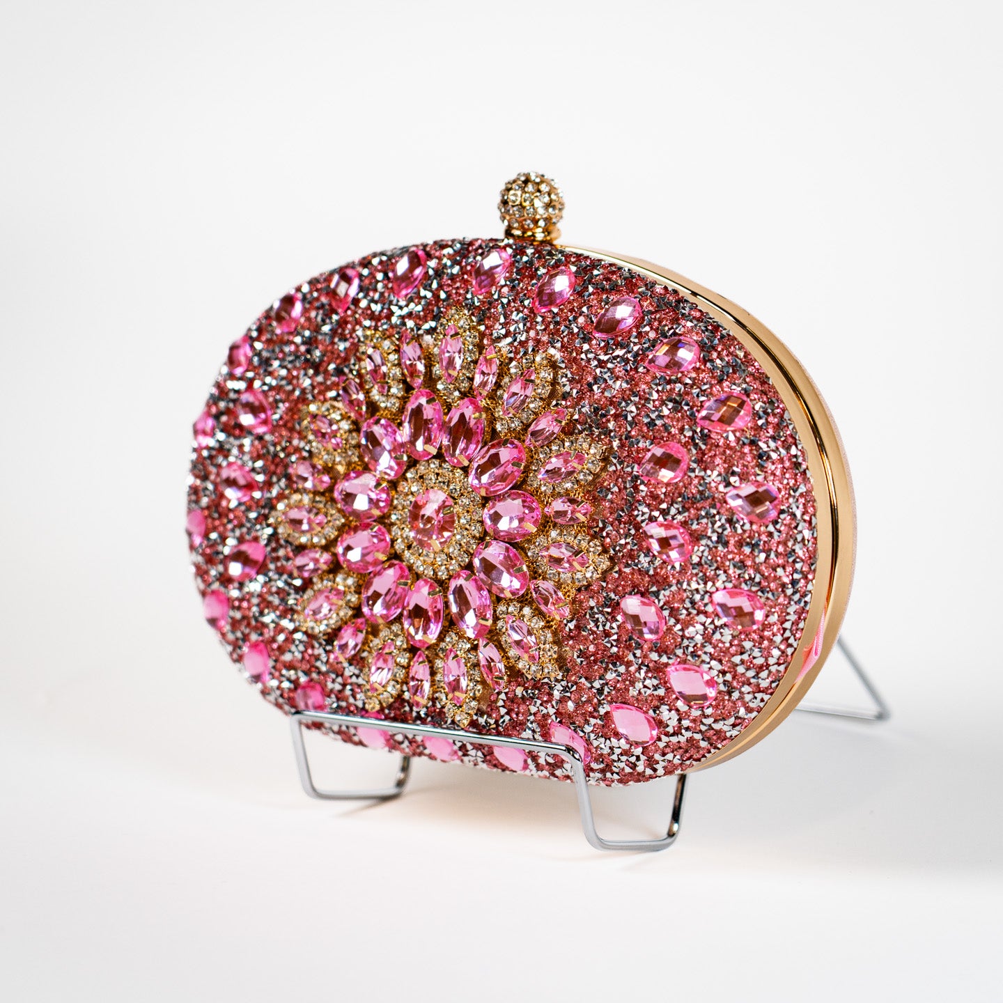 Crystal Floral Clutch - Light Pink