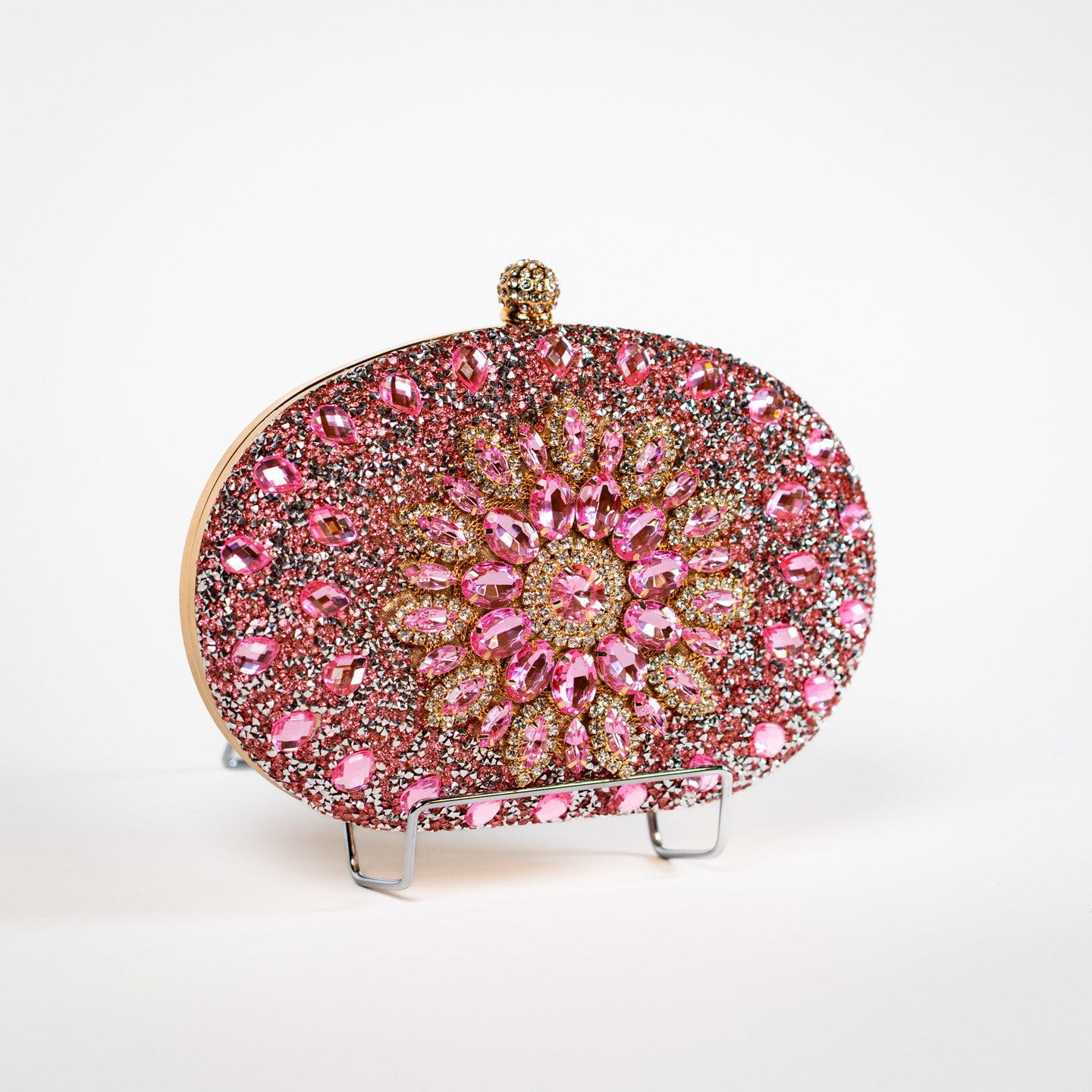 Crystal Floral Clutch - Light Pink
