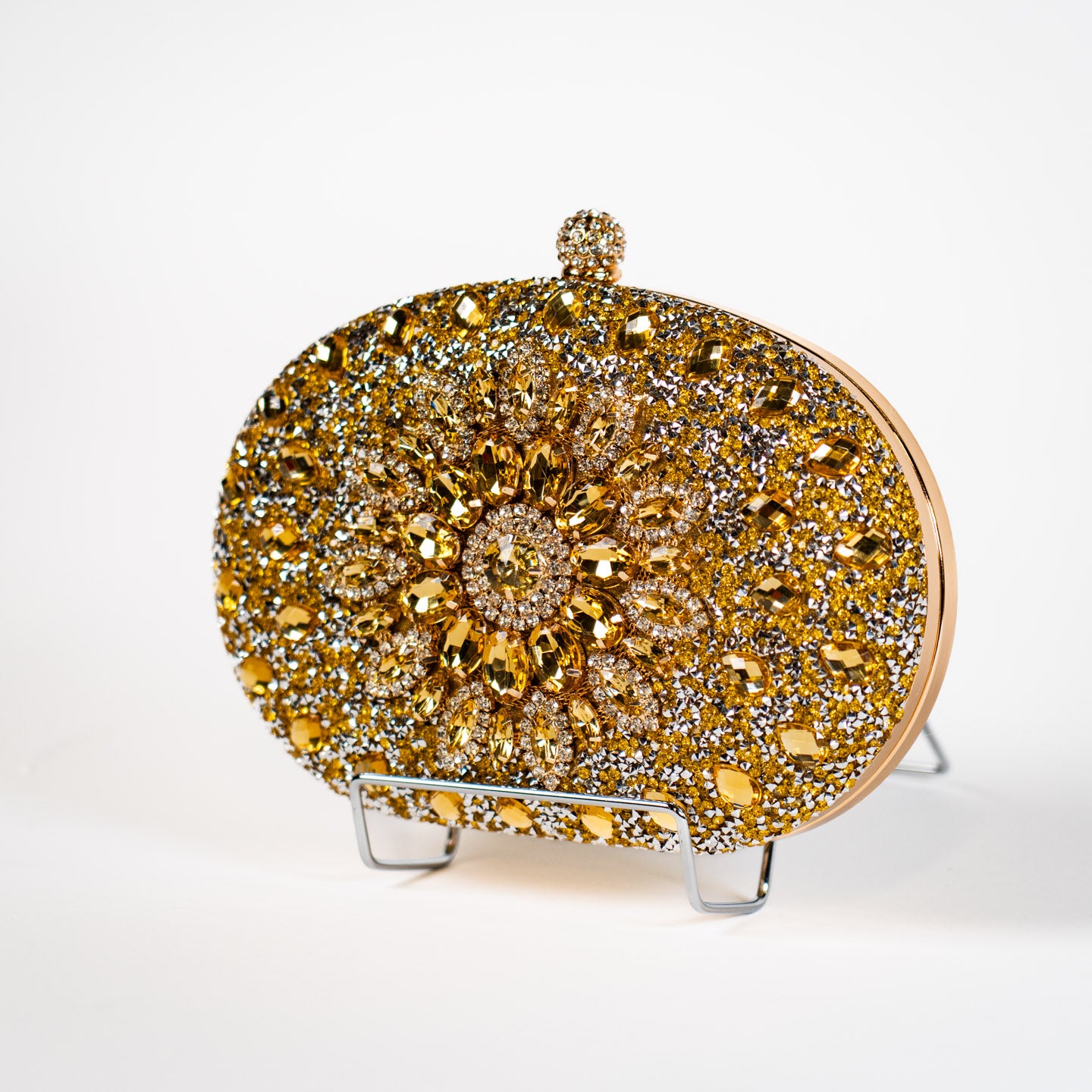 Crystal Floral Clutch - Gold