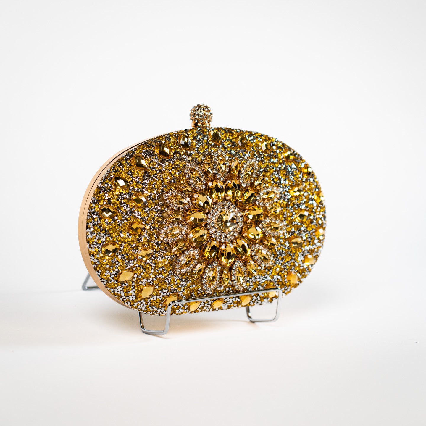 Crystal Floral Clutch - Gold
