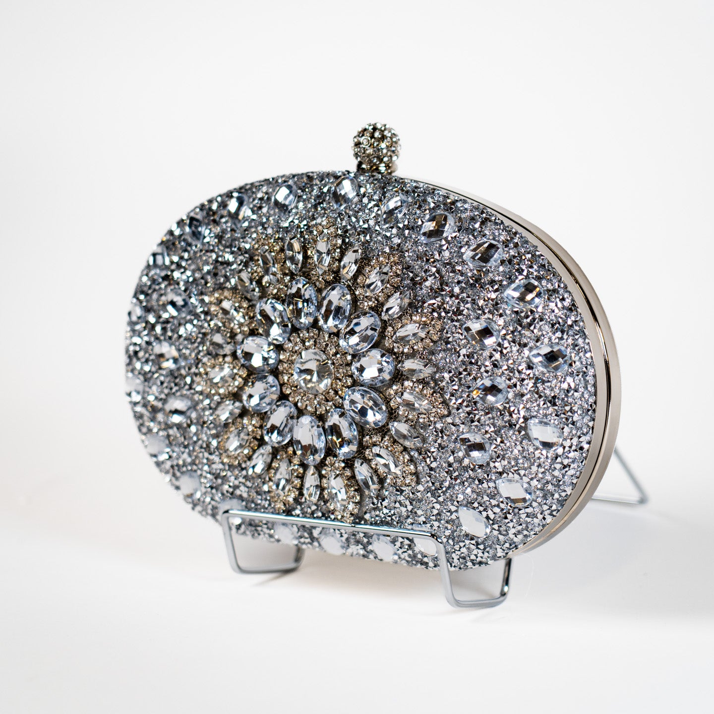 Crystal Floral Clutch - Silver