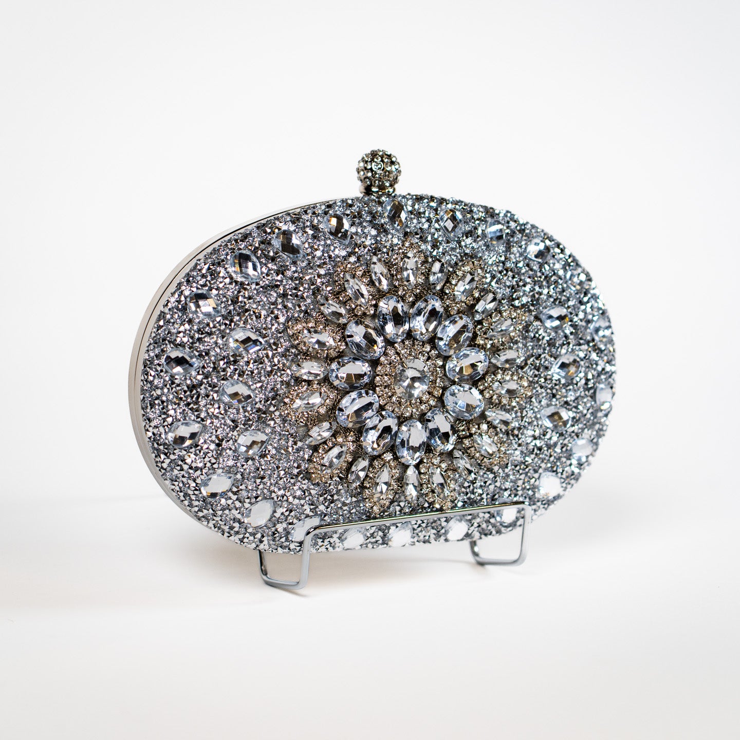 Crystal Floral Clutch - Silver