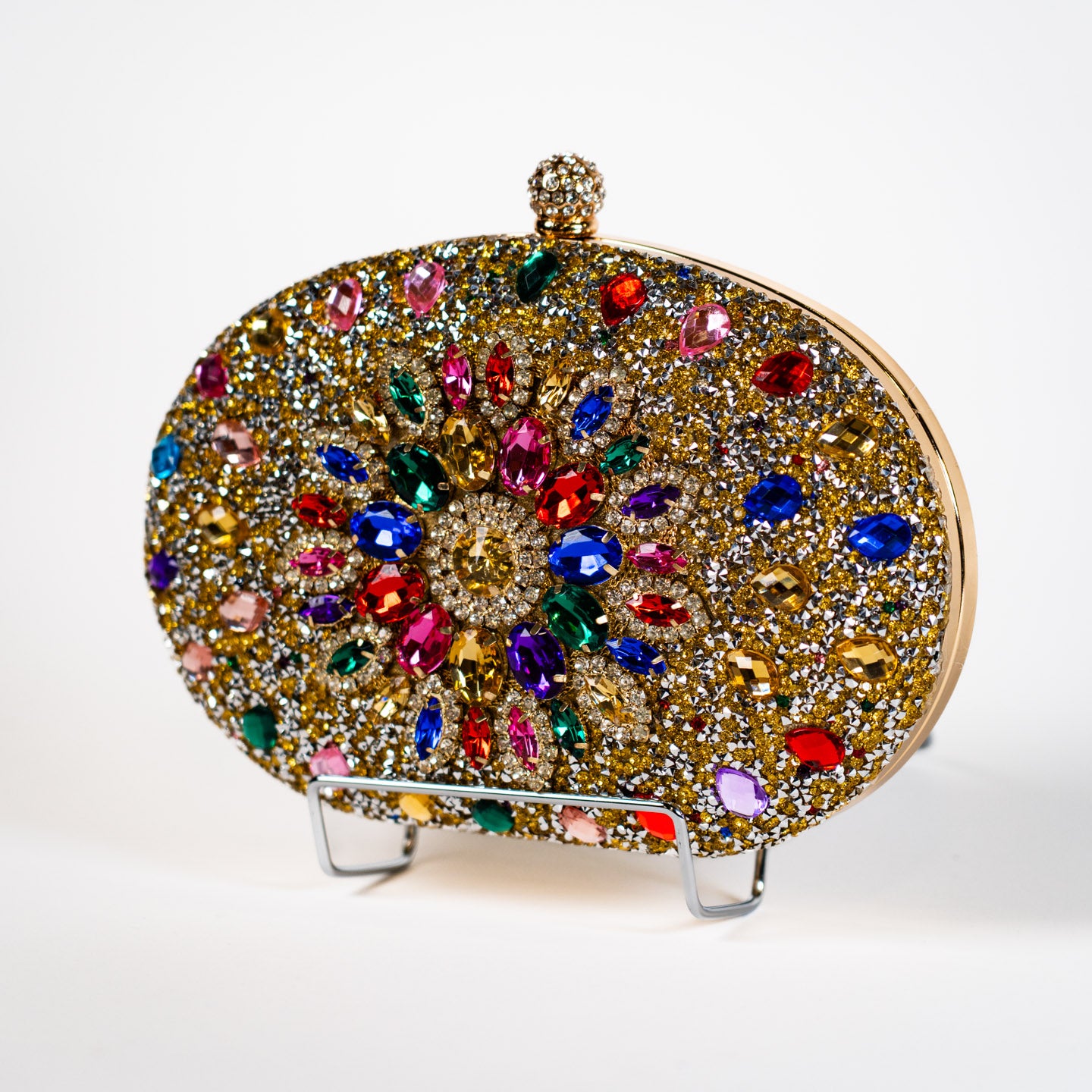 Crystal Floral Clutch - Gold Multi