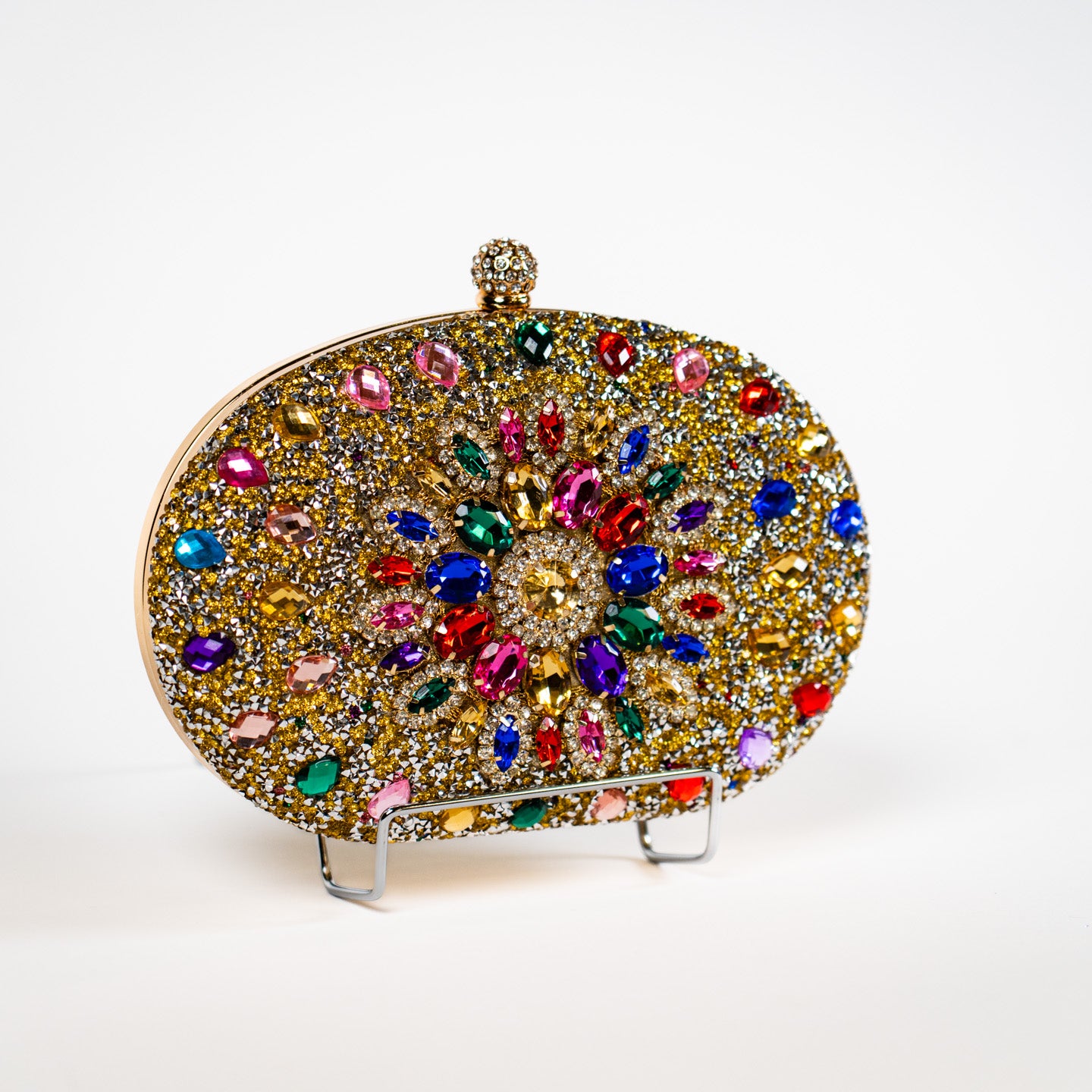 Crystal Floral Clutch - Gold Multi