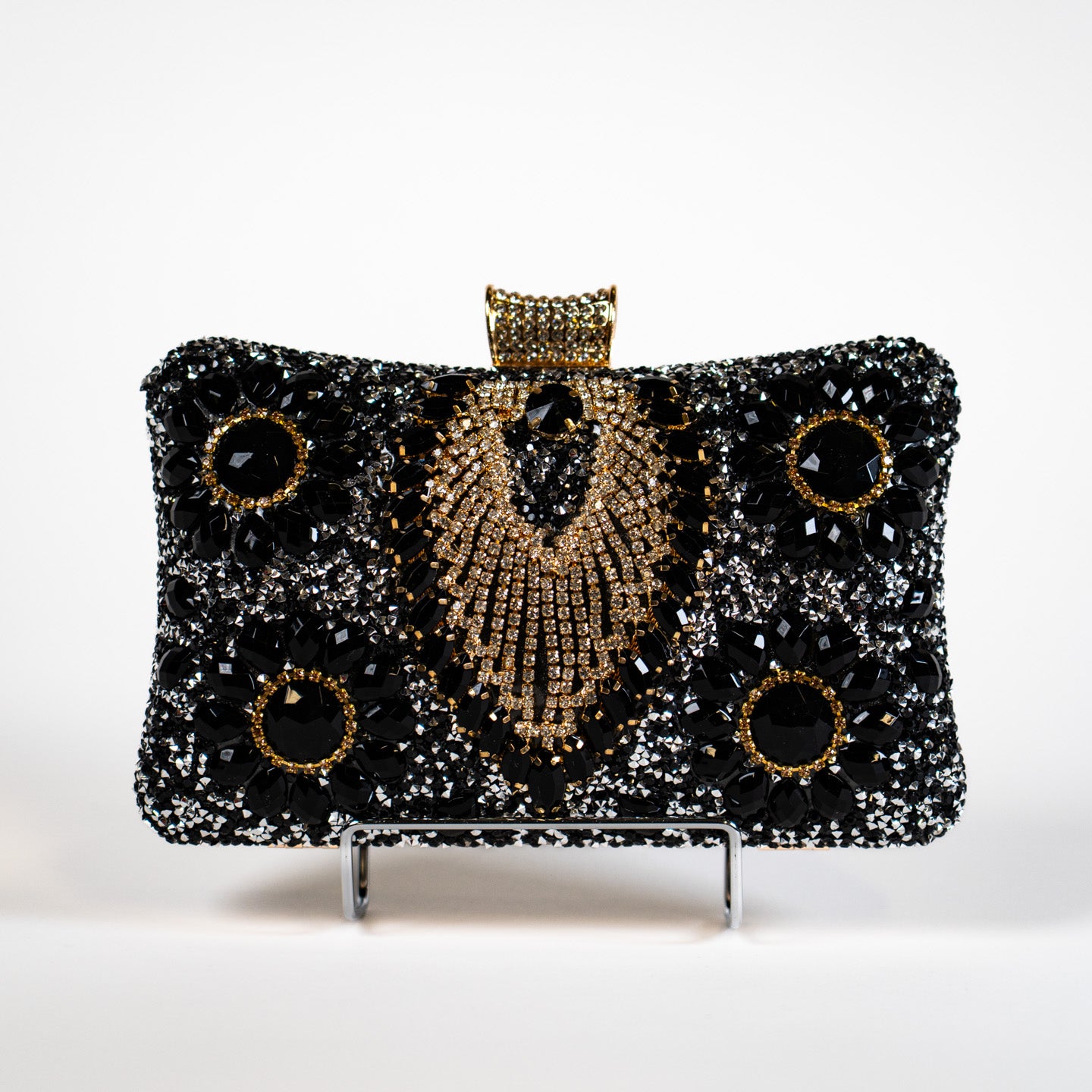 Crystal Peacock Purse - Black/Gold
