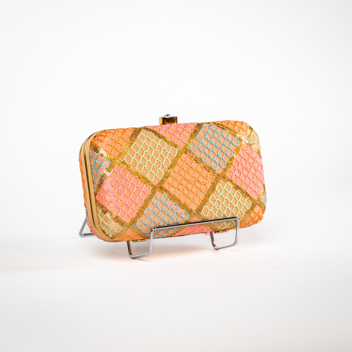 Vibrant Patterned Clutch - Multi Diamond