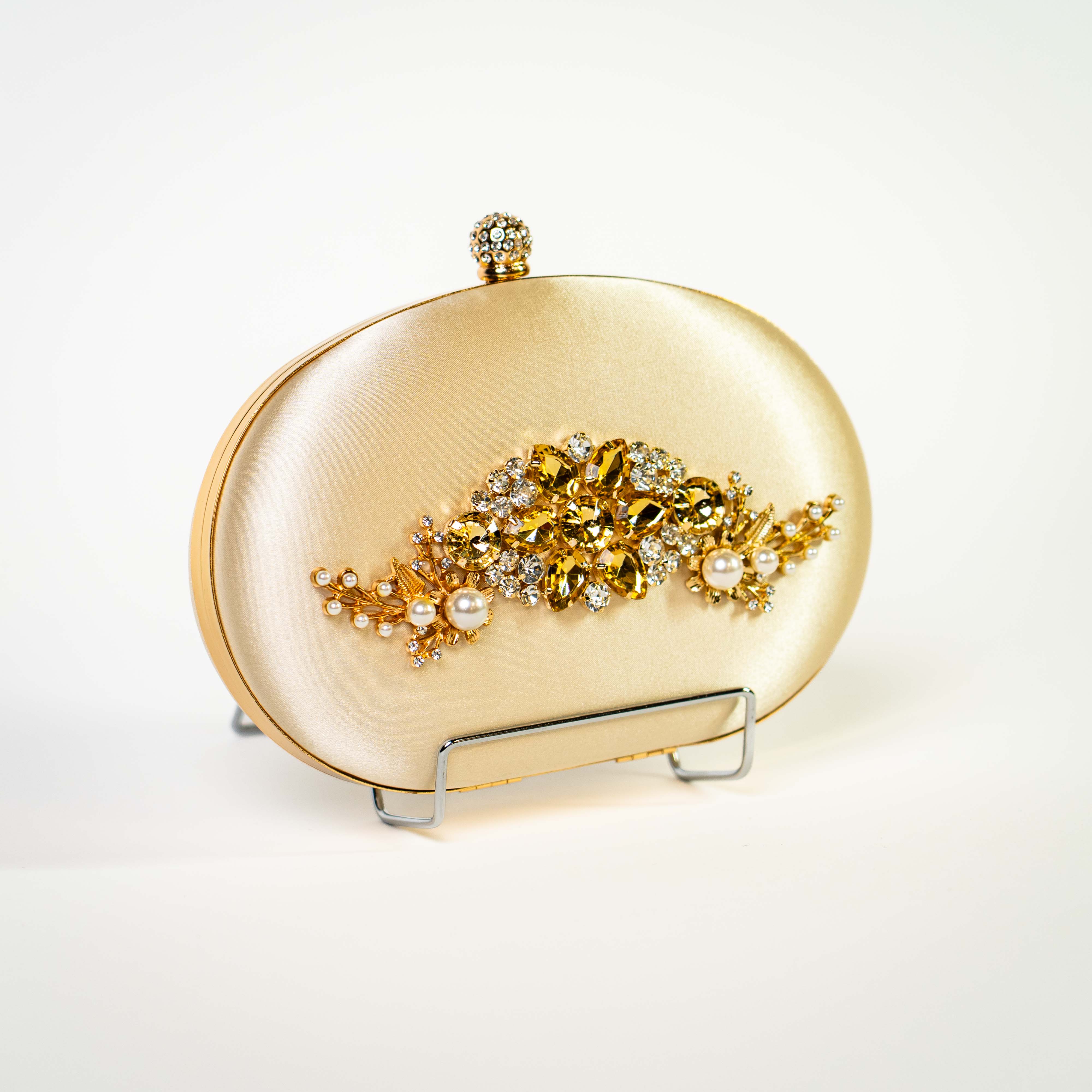 Jeweled Satin Clutch - Gold