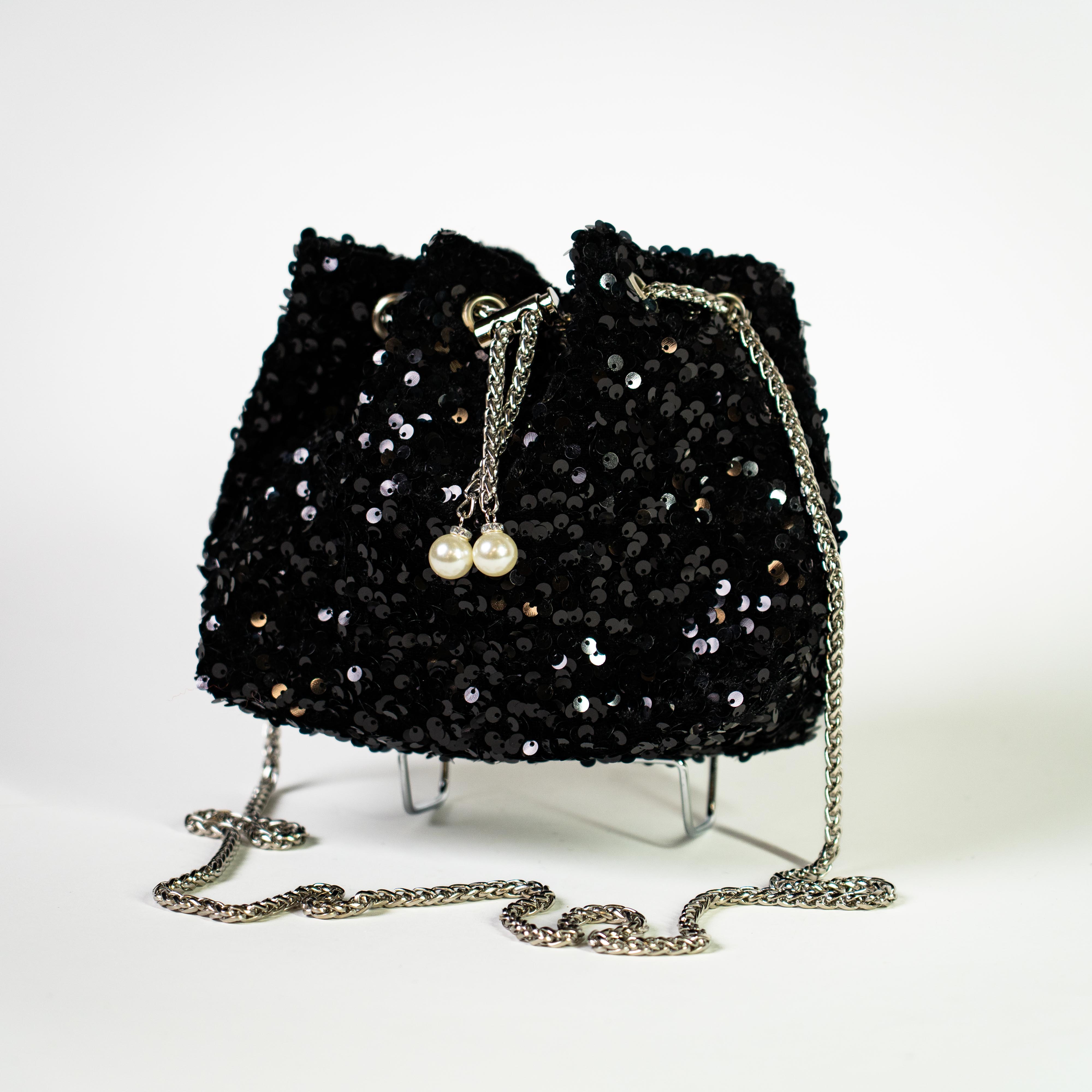 Sequin Drawstring Bag - Black