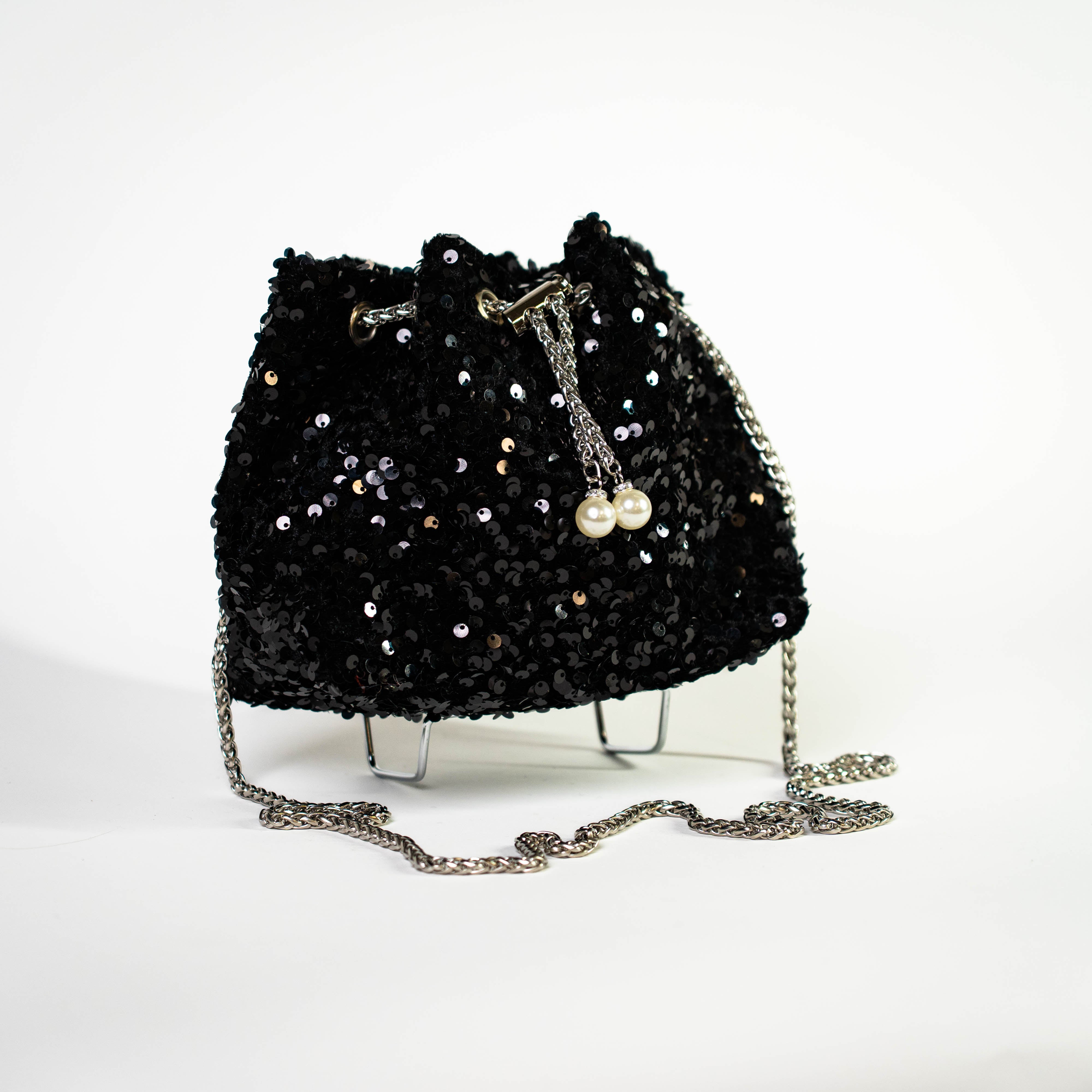 Sequin Drawstring Bag - Black