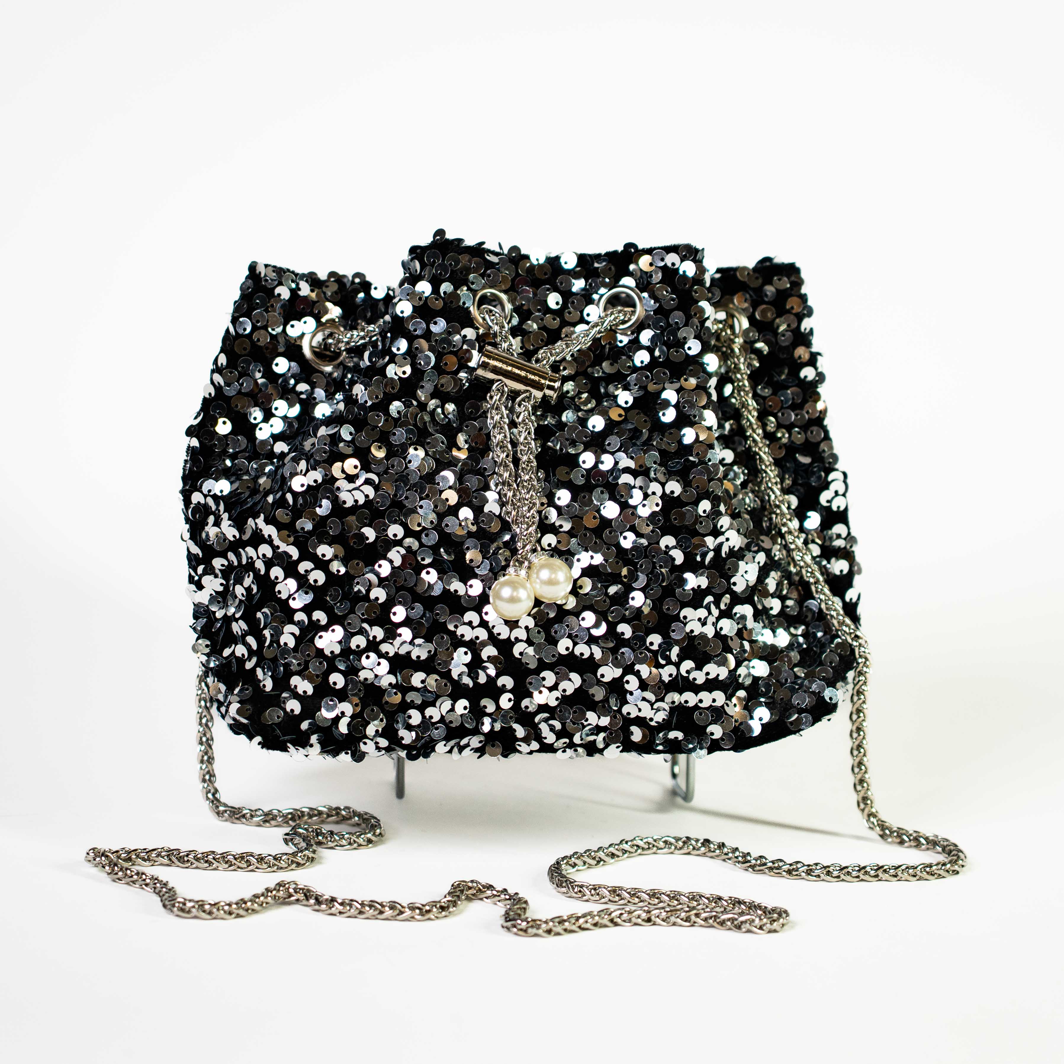 Sequin Drawstring Bag - Silver