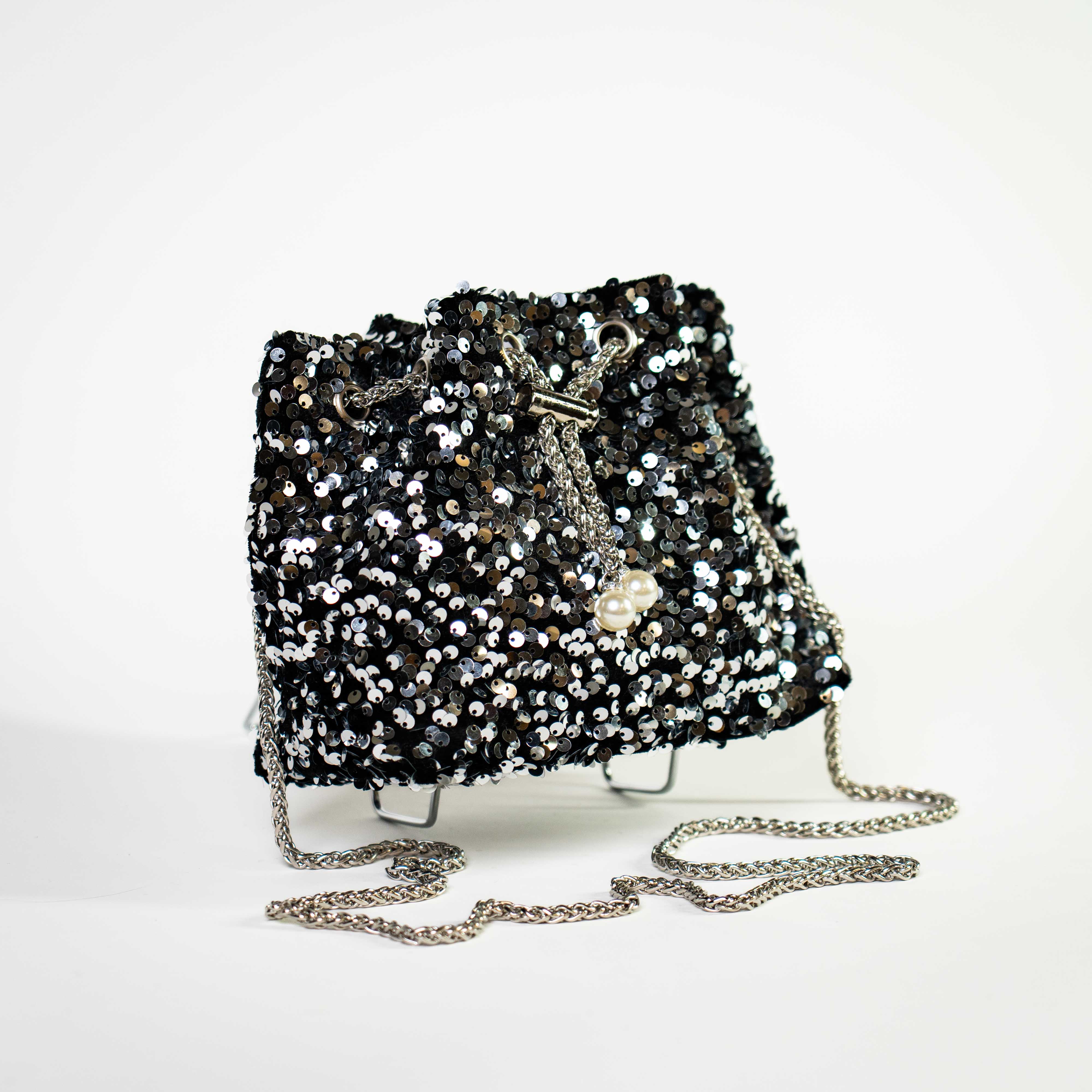 Sequin Drawstring Bag - Silver