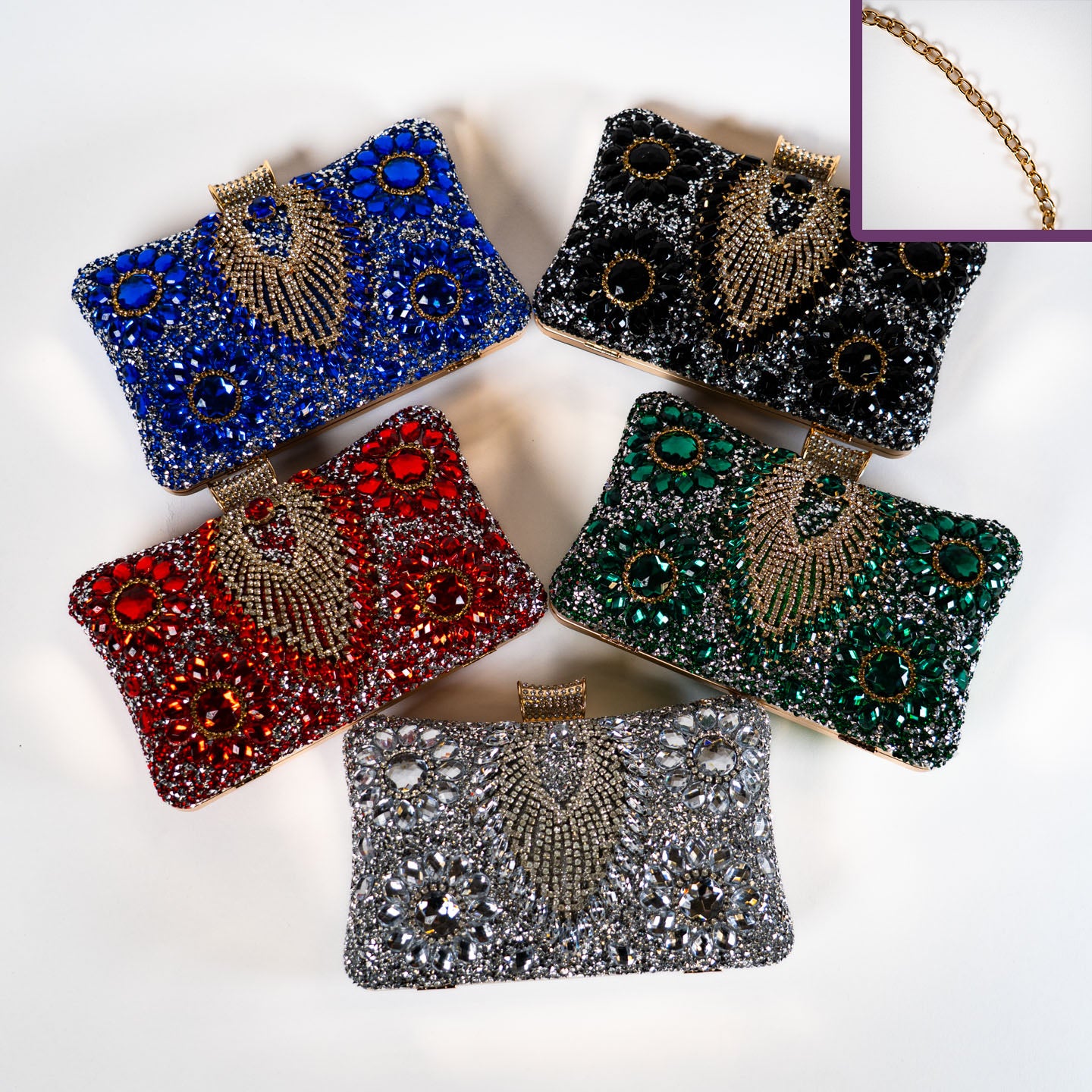 Crystal Peacock Purse - Black/Gold